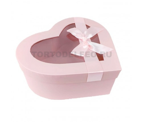 Коробка 21,3*20*8см Сердце с бантом Розовая